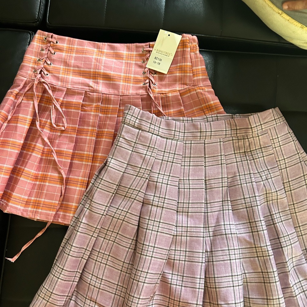 2 for 1 brand new SAS Pink and Orange Skater Mini Skirt with Pleated Tie Front